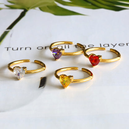 Heart Zircon 18k Gold Plated Open Ring