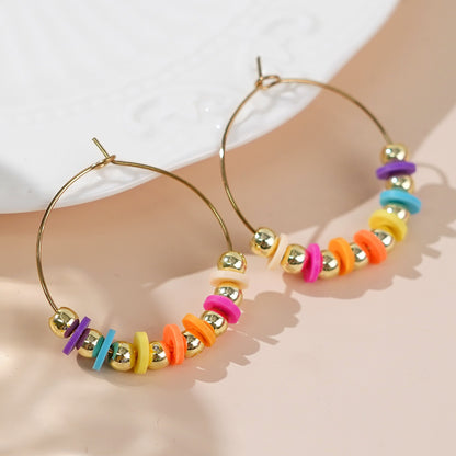 Golden Polymer Clay Beads Hoop Earrings