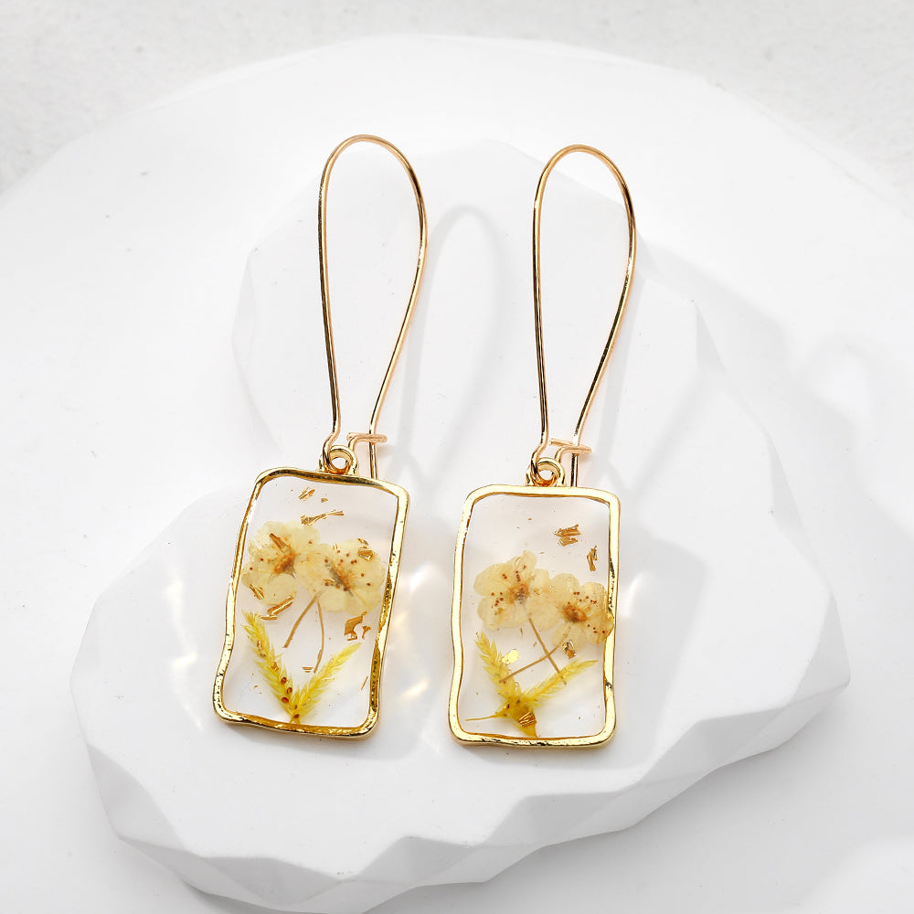 Handmade Pressed Flowers Resin Drop Earrings