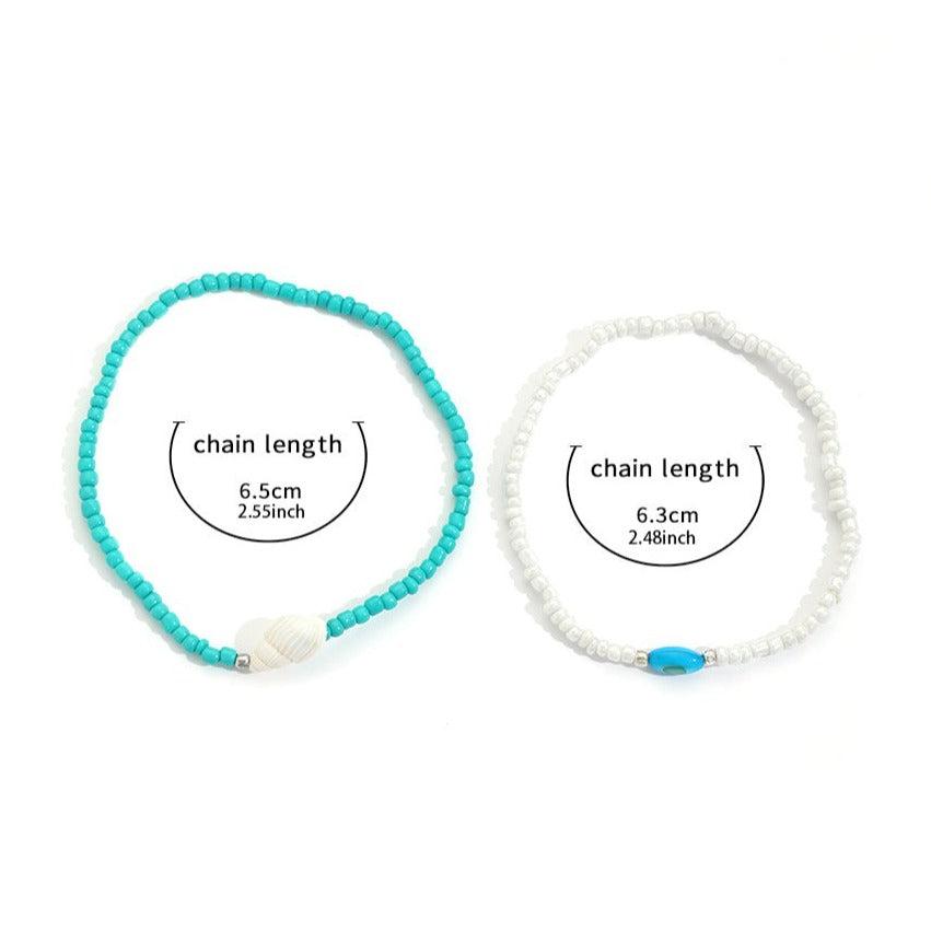 Beachy Teal Beaded Anklets