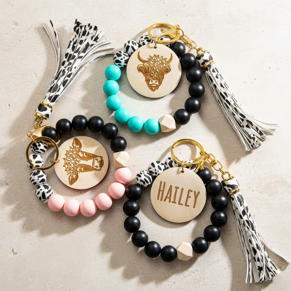 Custom Engraved Cow Wristlet