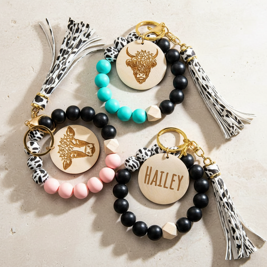 Custom Engraved Cow Wristlet