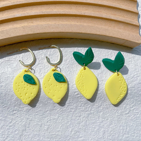 Citrus Lemon Polymer Clay Drop Earrings