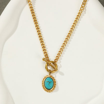 Vintage Oval Turquoise Pendant Necklace