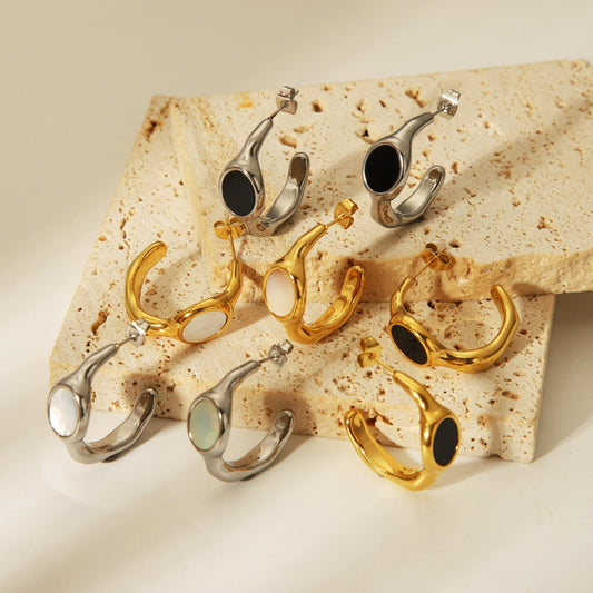 Abstract Stone Hoop Earrings