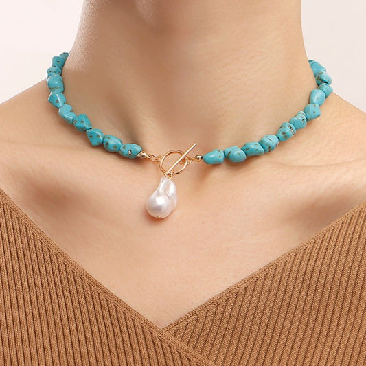 Freshwater Pearl Turquoise Pendant Choker