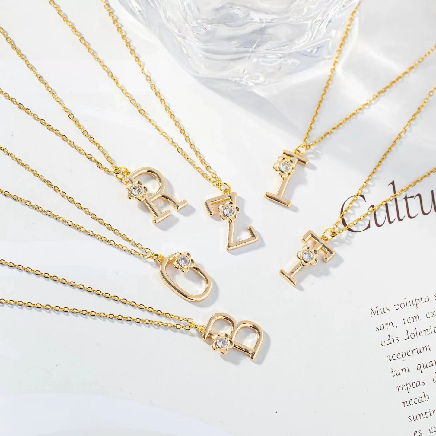 Dainty Initial with Flower Pendant Necklace