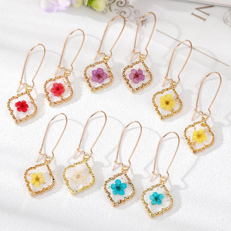 Real Flowers Resin Drop Earrings