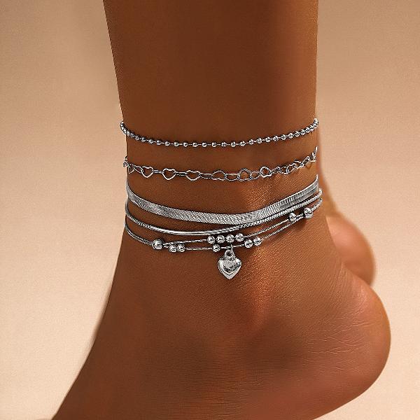 Boho Silver Anklets SET