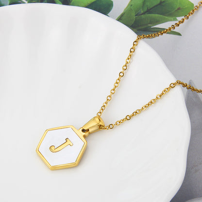 Hexagon Shell Initial Pendant Necklace