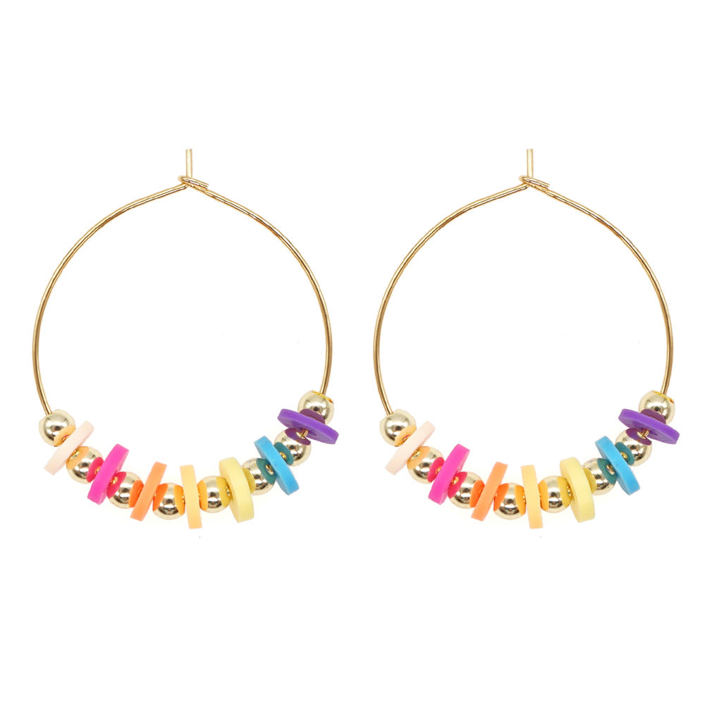 Golden Polymer Clay Beads Hoop Earrings