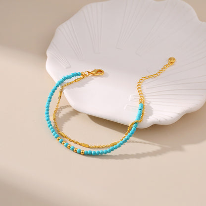 Beachy Turquoise Gold Beaded Bracelet