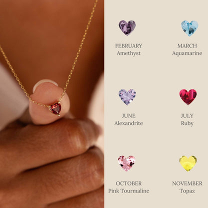 Dainty Heart Birthstone Necklace