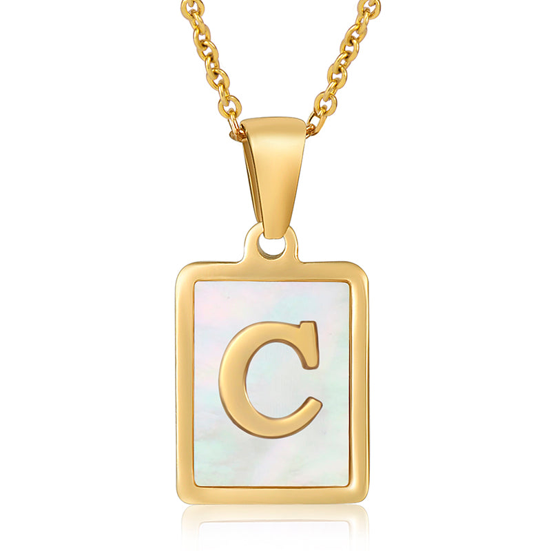 Vintage Initial Shell Pendant Necklace