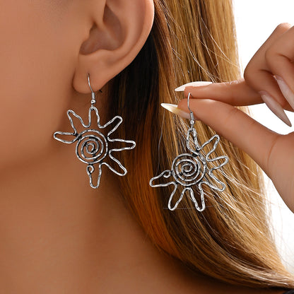 Silver Boho Sun Hook Earrings