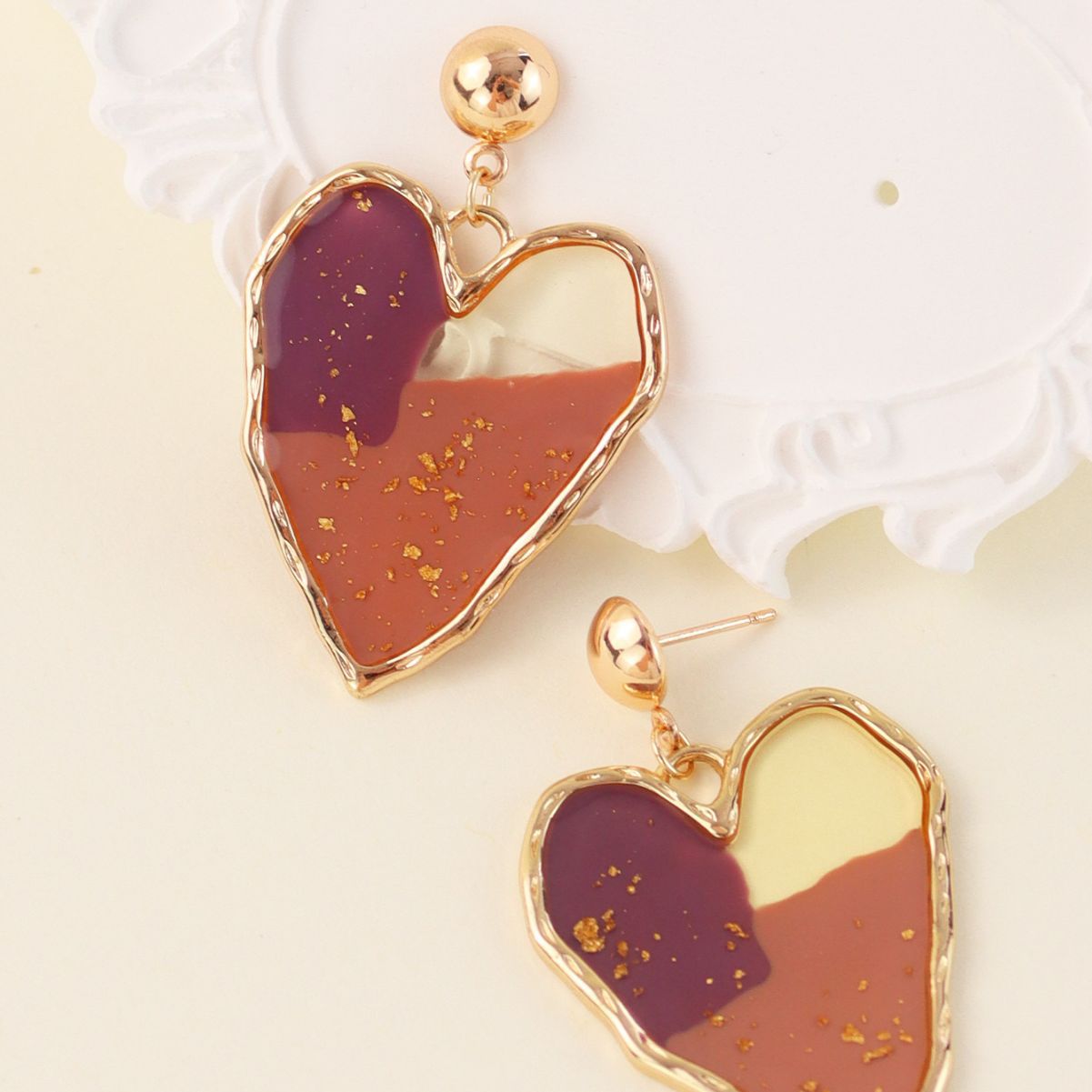 Handmade Art Heart Resin Dangle Earrings