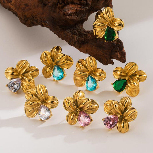 Floral Zircon Golden Studs