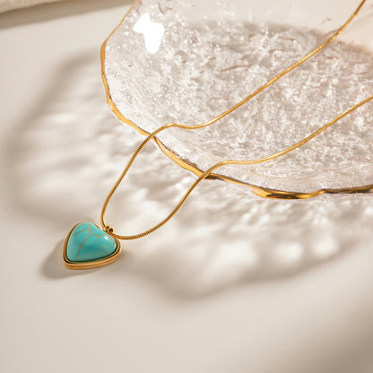 Golden Heart Turquoise Pendant Necklace