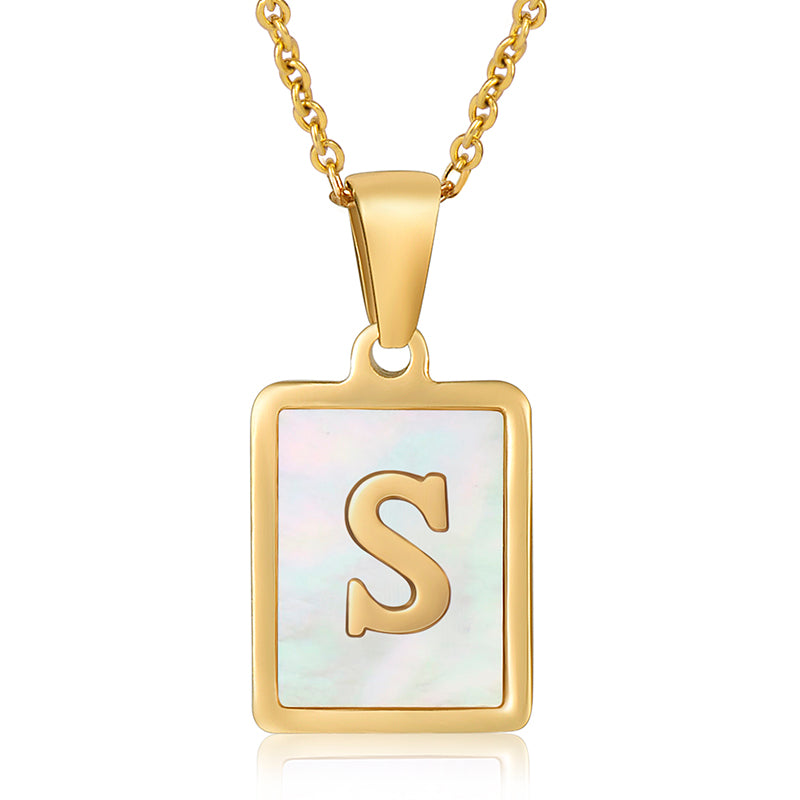 Vintage Initial Shell Pendant Necklace