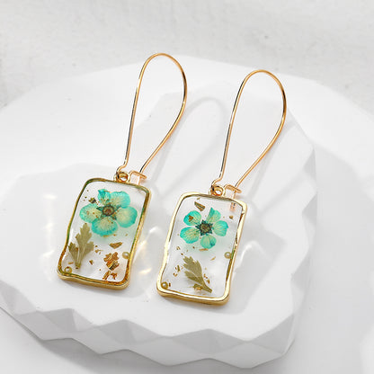 Handmade Pressed Flowers Resin Drop Earrings