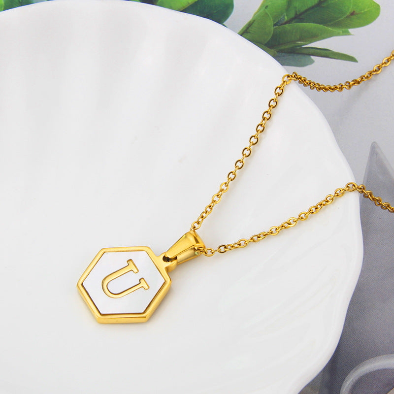 Hexagon Shell Initial Pendant Necklace