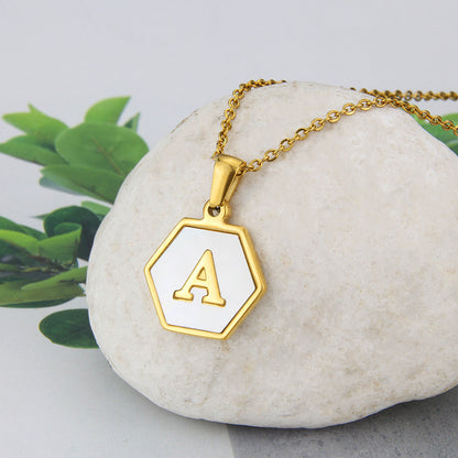 Hexagon Shell Initial Pendant Necklace