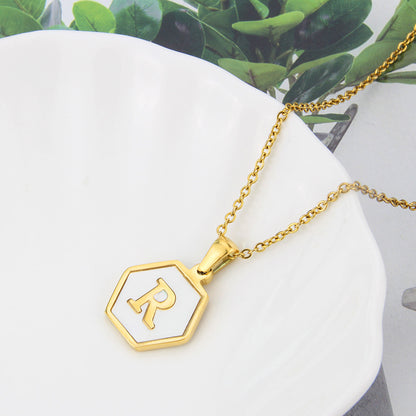 Hexagon Shell Initial Pendant Necklace