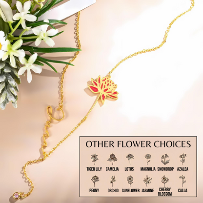 Birth Flower Name Y-Necklace with Birthstone