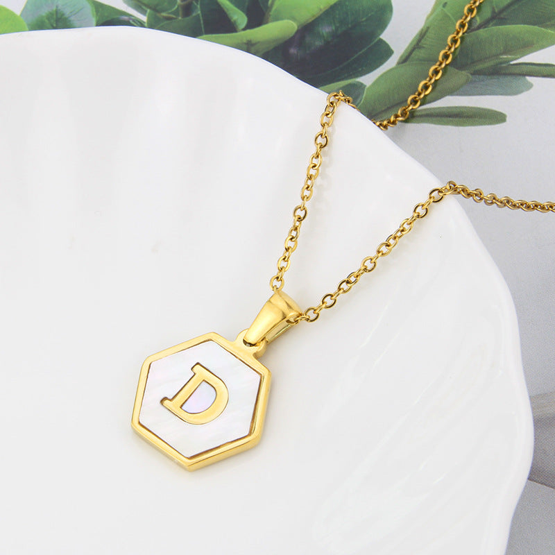 Hexagon Shell Initial Pendant Necklace