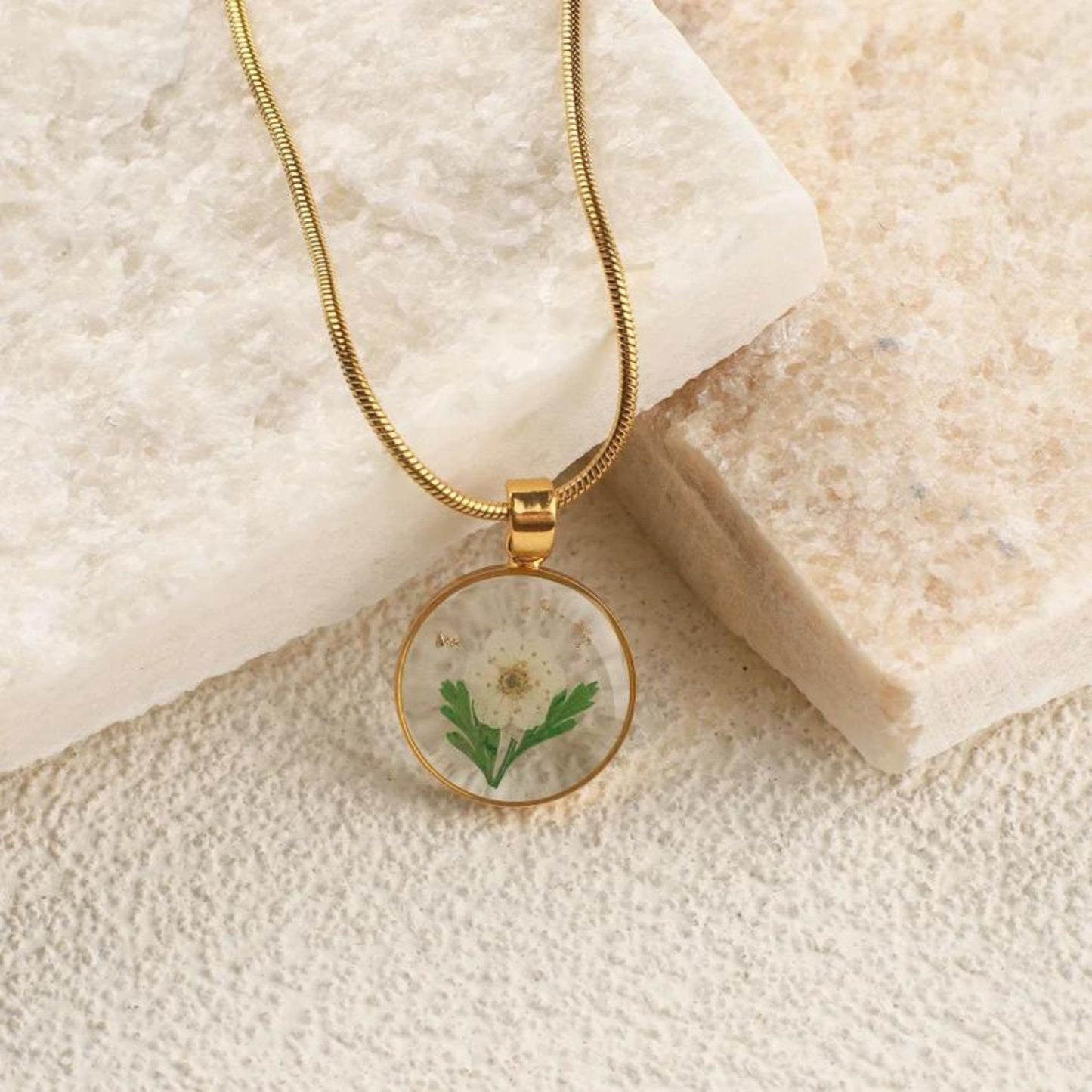 Pressed Birth Flower Resin Necklace