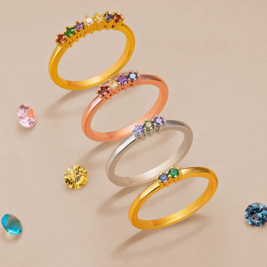 Dainty Combined Birthstone Stackable Rings