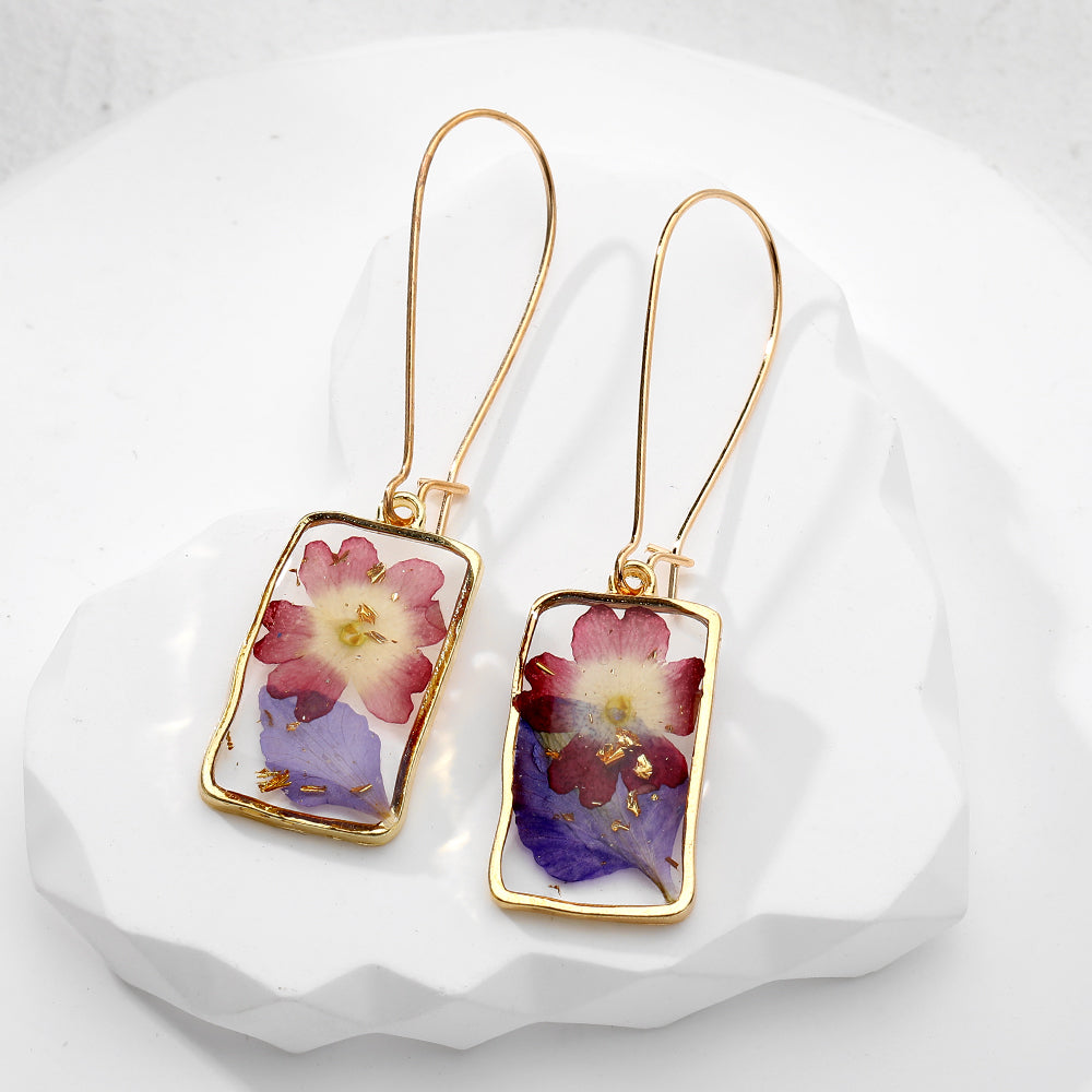 Handmade Pressed Flowers Resin Drop Earrings