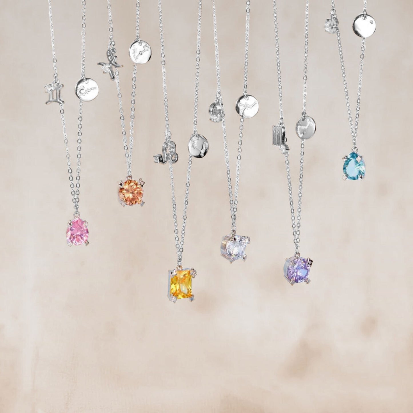 Zodiac Sign Birthstone Charm Necklace