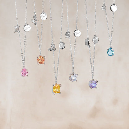 Zodiac Sign Birthstone Charm Necklace