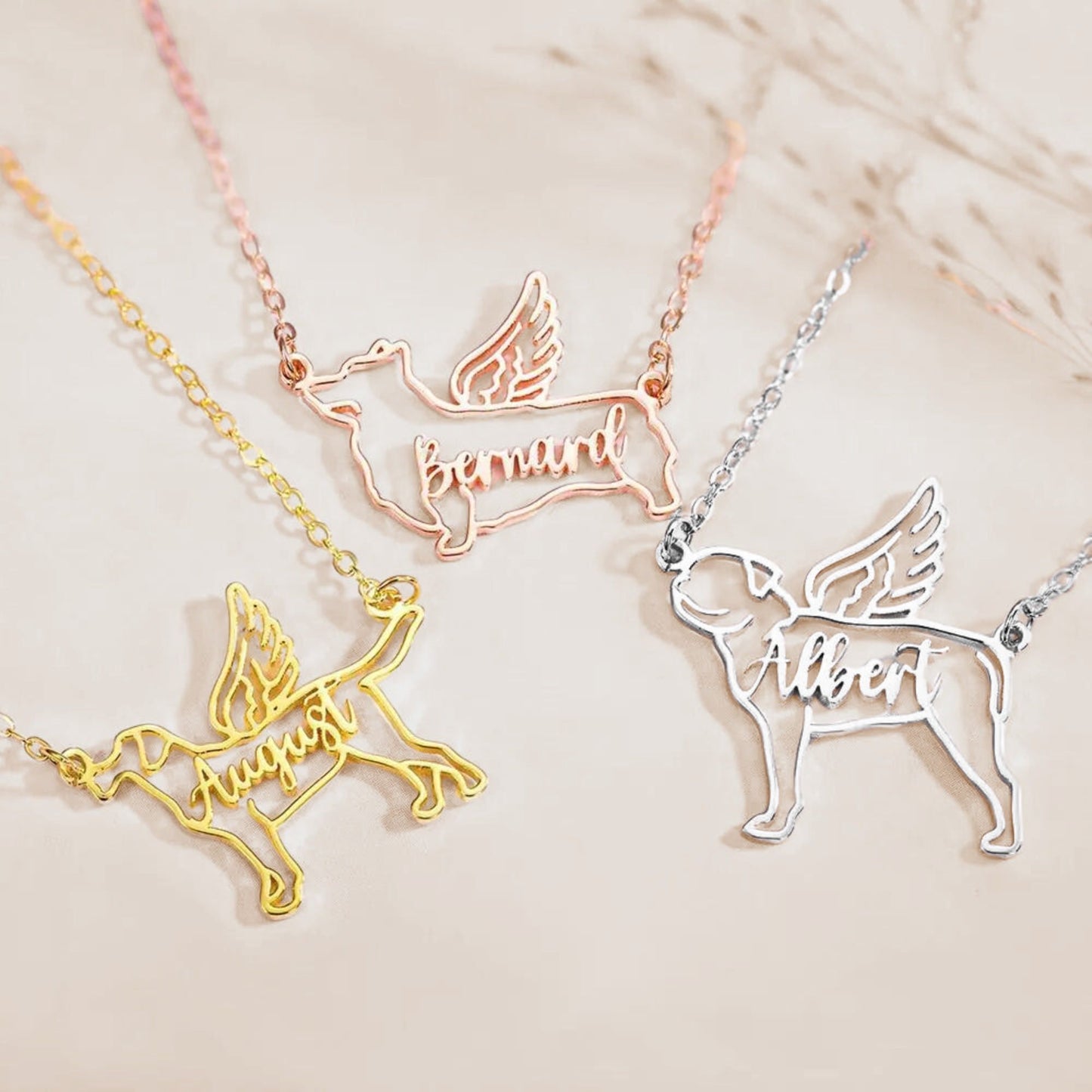 Custom Name Angel Dog Necklace