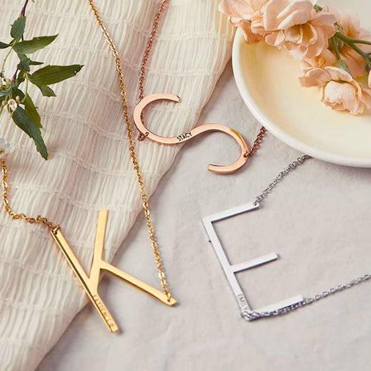 Engraved Sideways Initial Necklace