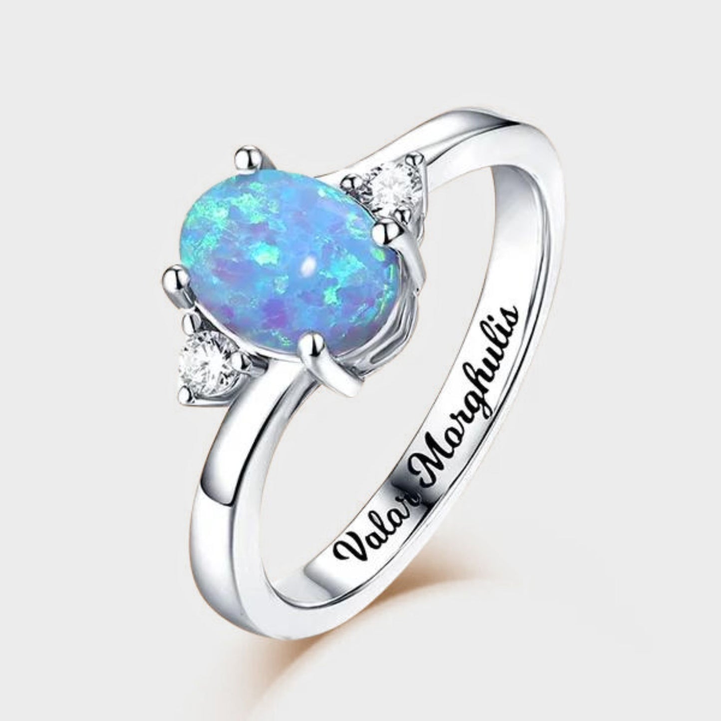 Custom Engraved Blue Opal Ring