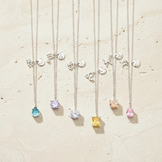 Zodiac Sign Birthstone Charm Necklace