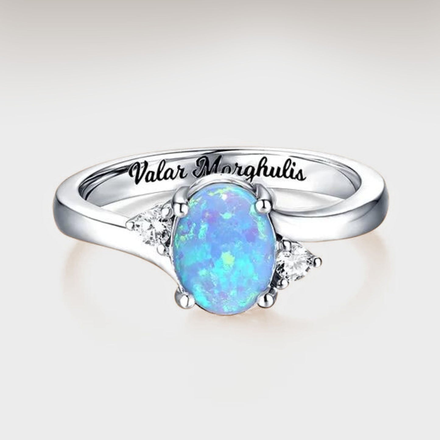 Custom Engraved Blue Opal Ring