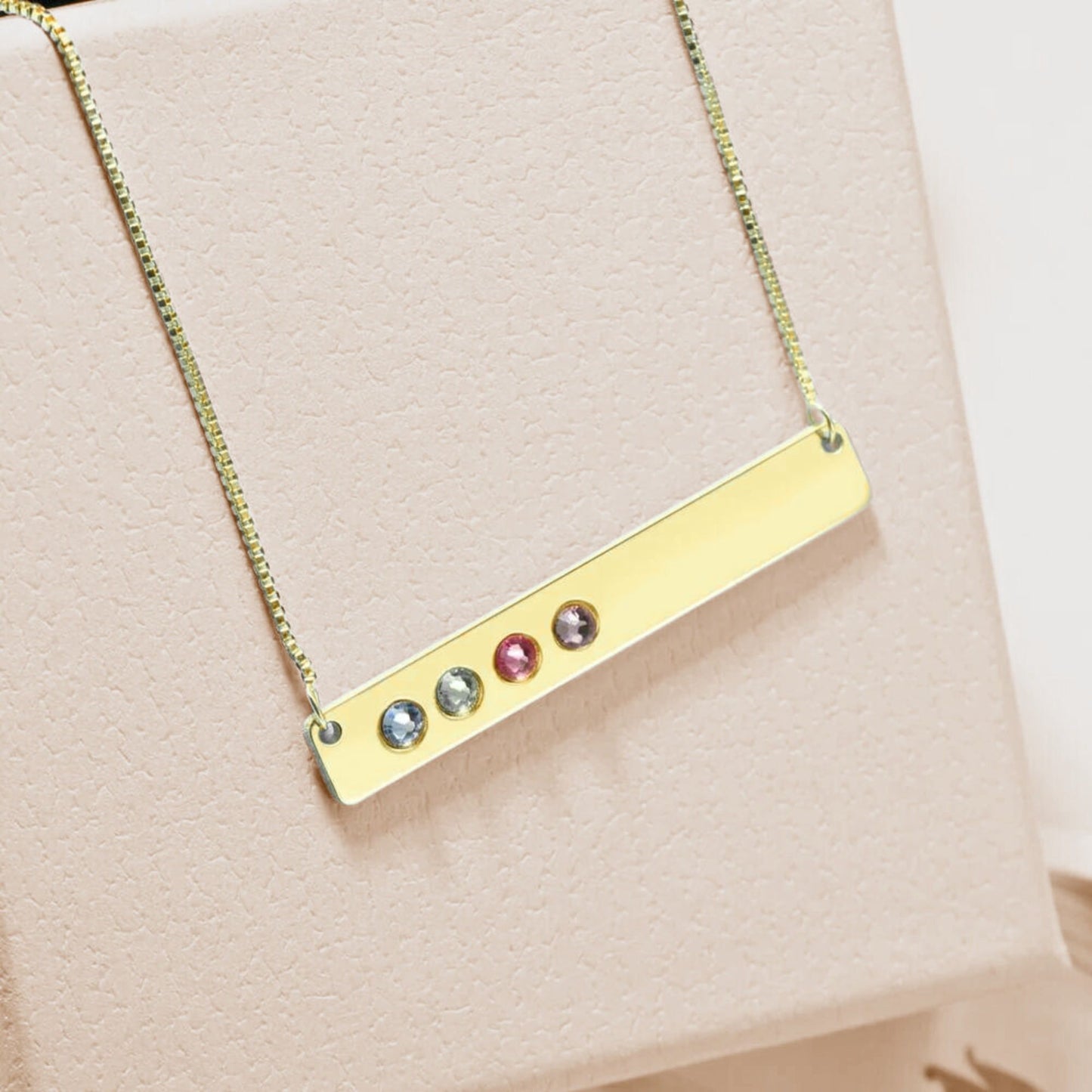 Personalized 1-10 Birthstones Bar Necklace