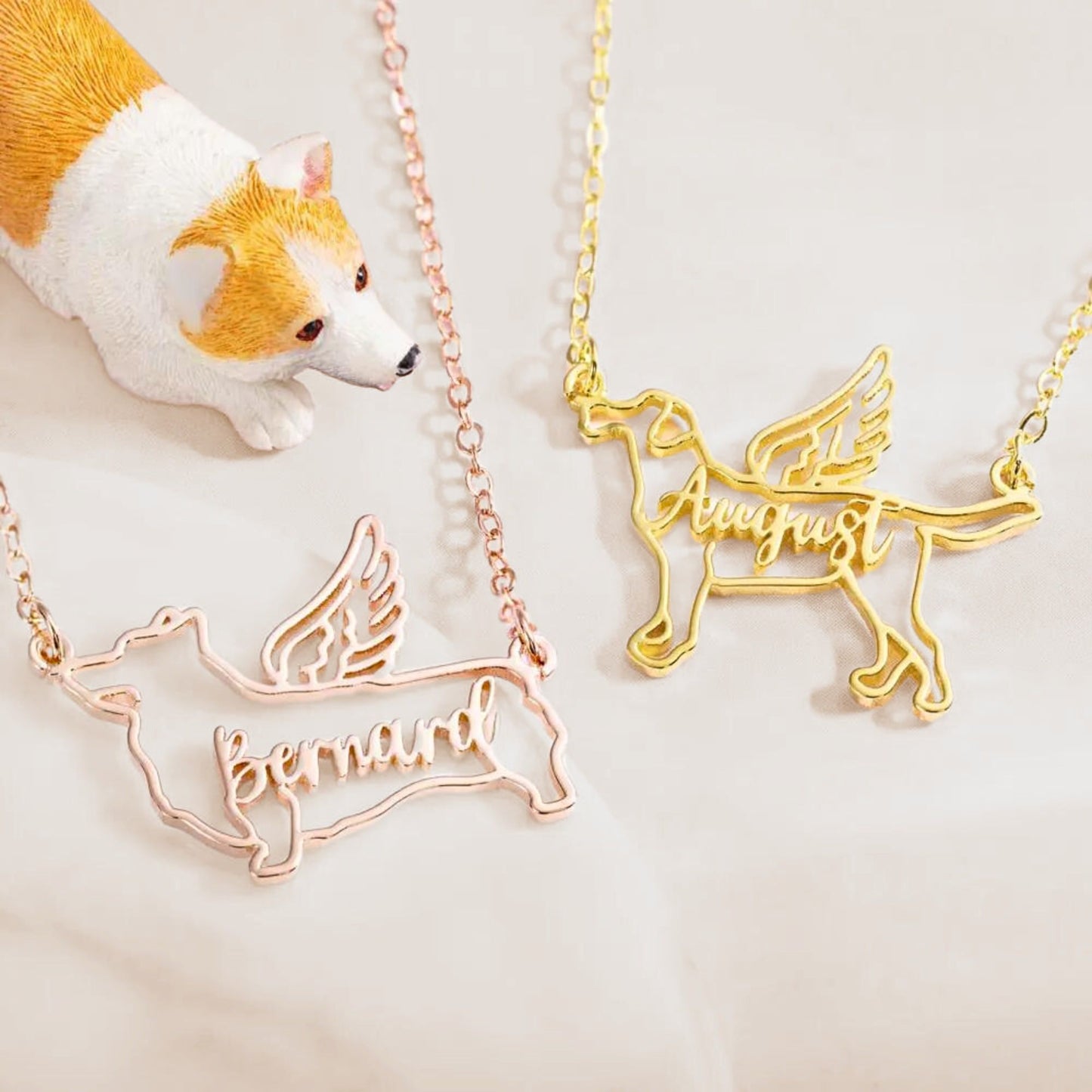 Custom Name Angel Dog Necklace