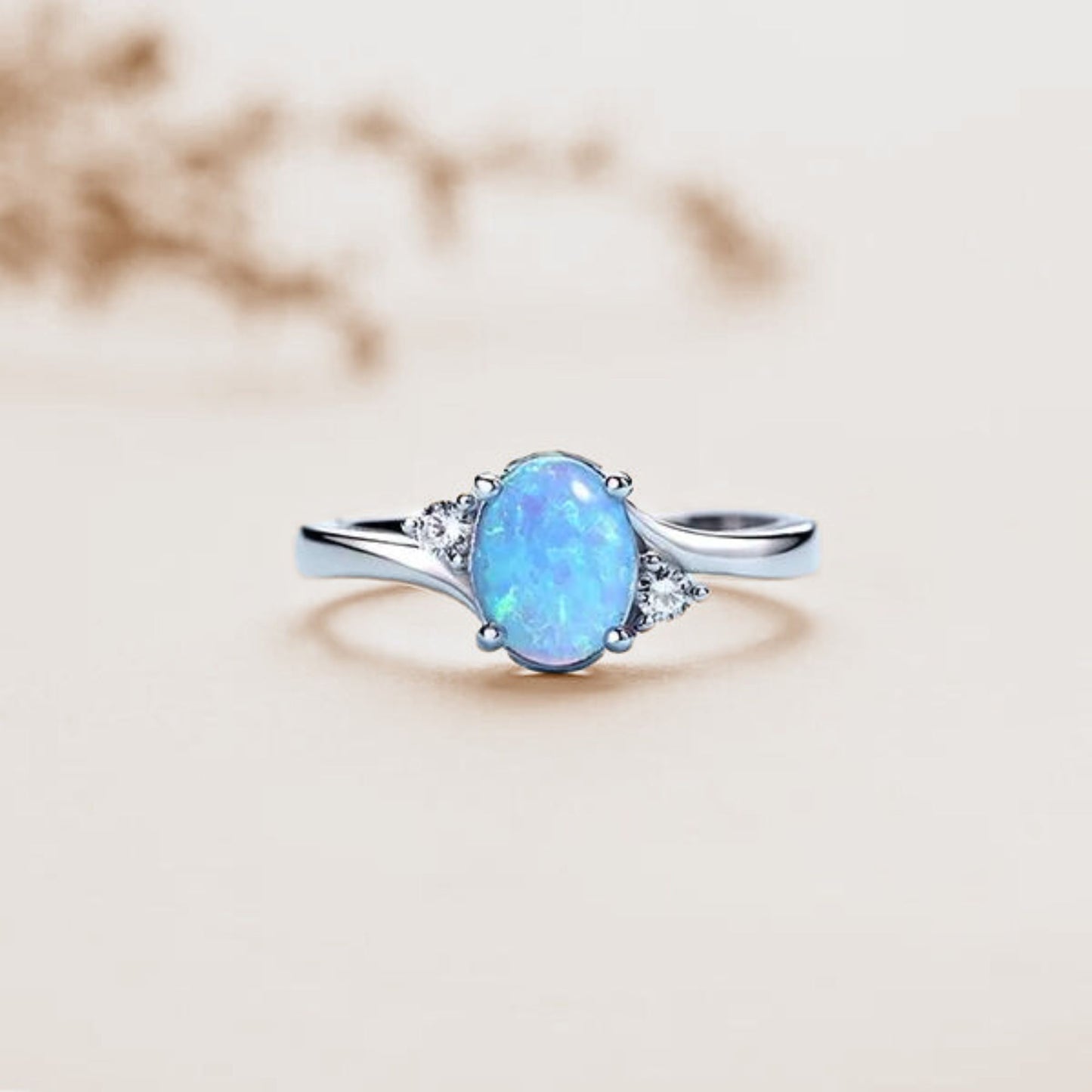 Custom Engraved Blue Opal Ring