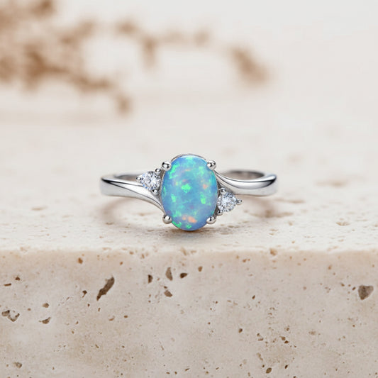Custom Engraved Blue Opal Ring