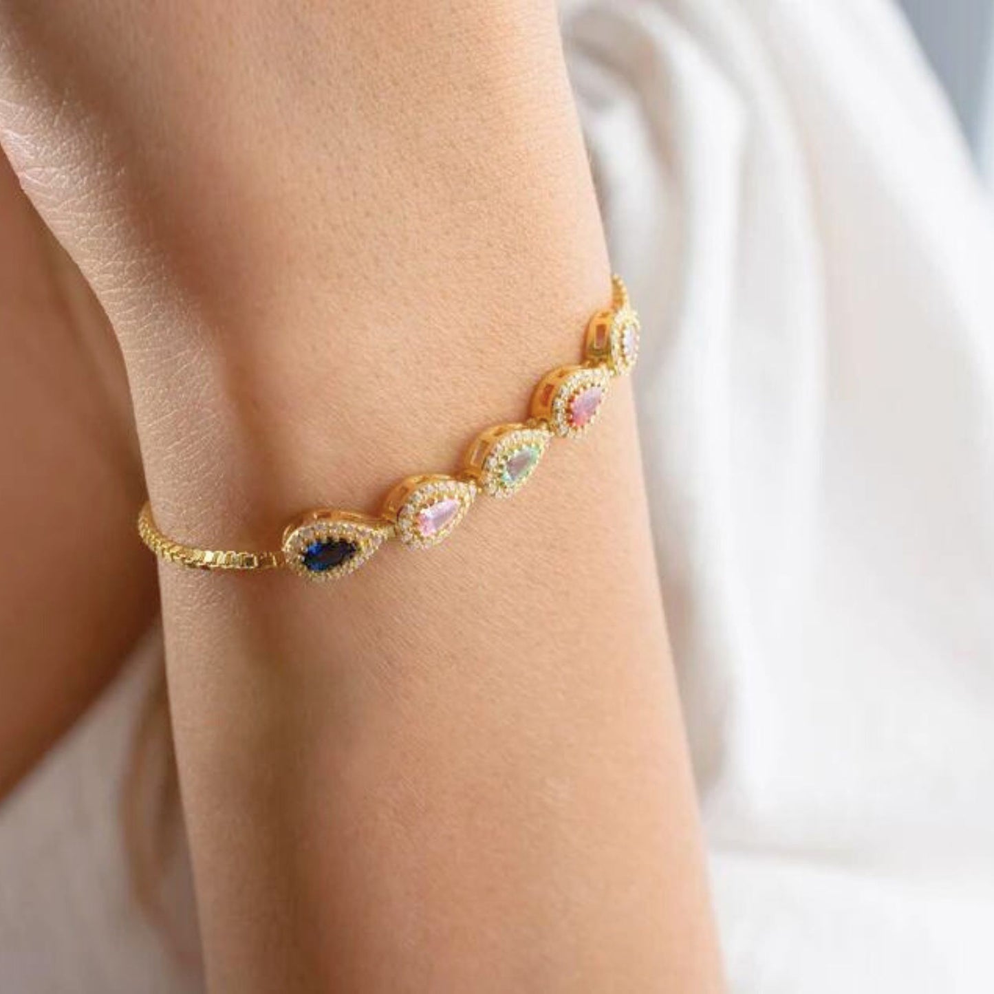 Combined Birthstones Adjustable Bracelet