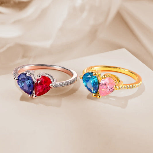 Custom Double Birthstone Heart Ring