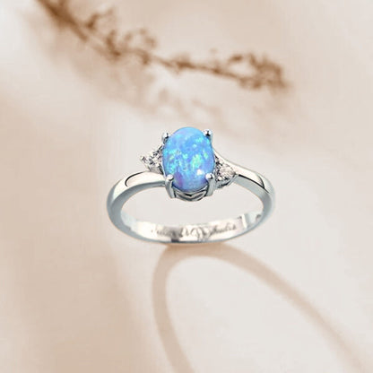 Custom Engraved Blue Opal Ring