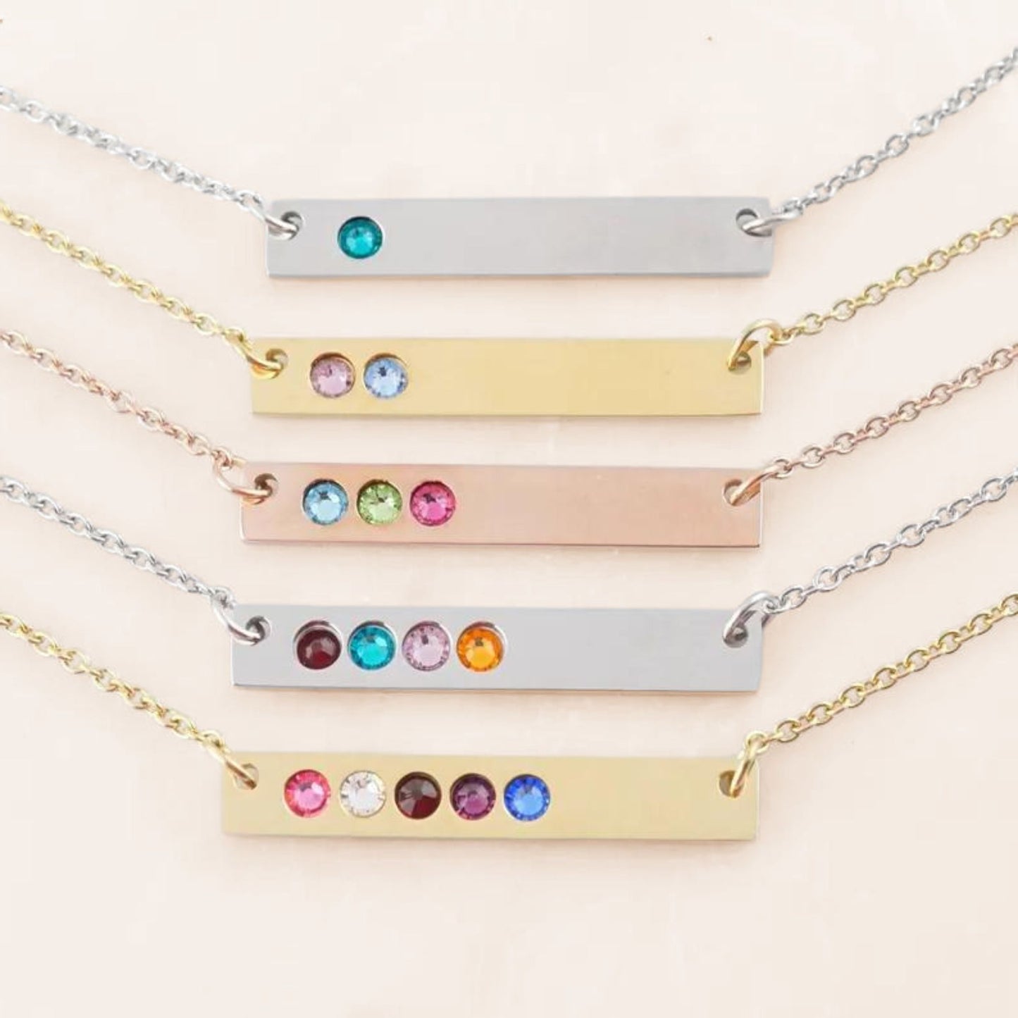 Personalized 1-10 Birthstones Bar Necklace