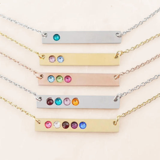 Personalized 1-10 Birthstones Bar Necklace