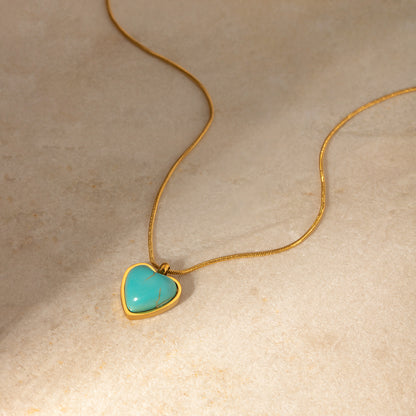 Golden Heart Turquoise Pendant Necklace