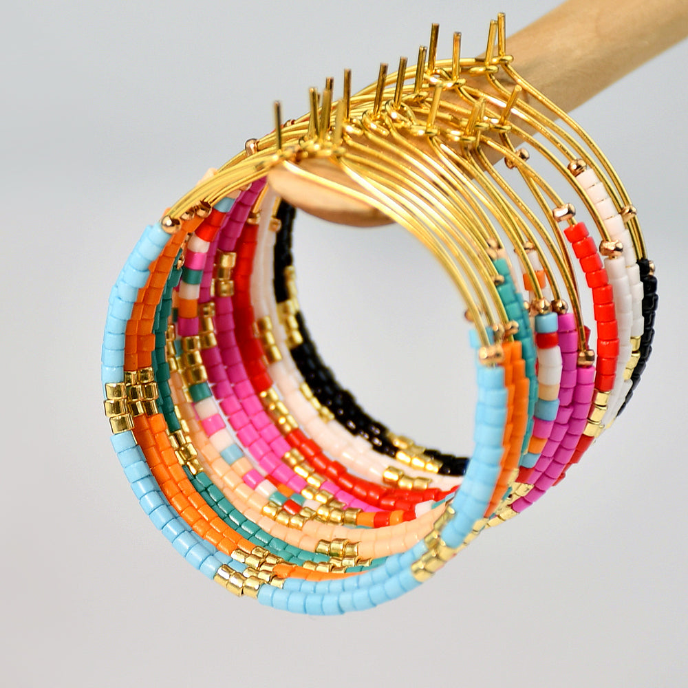 Rainbow Beaded Hoop Earrings